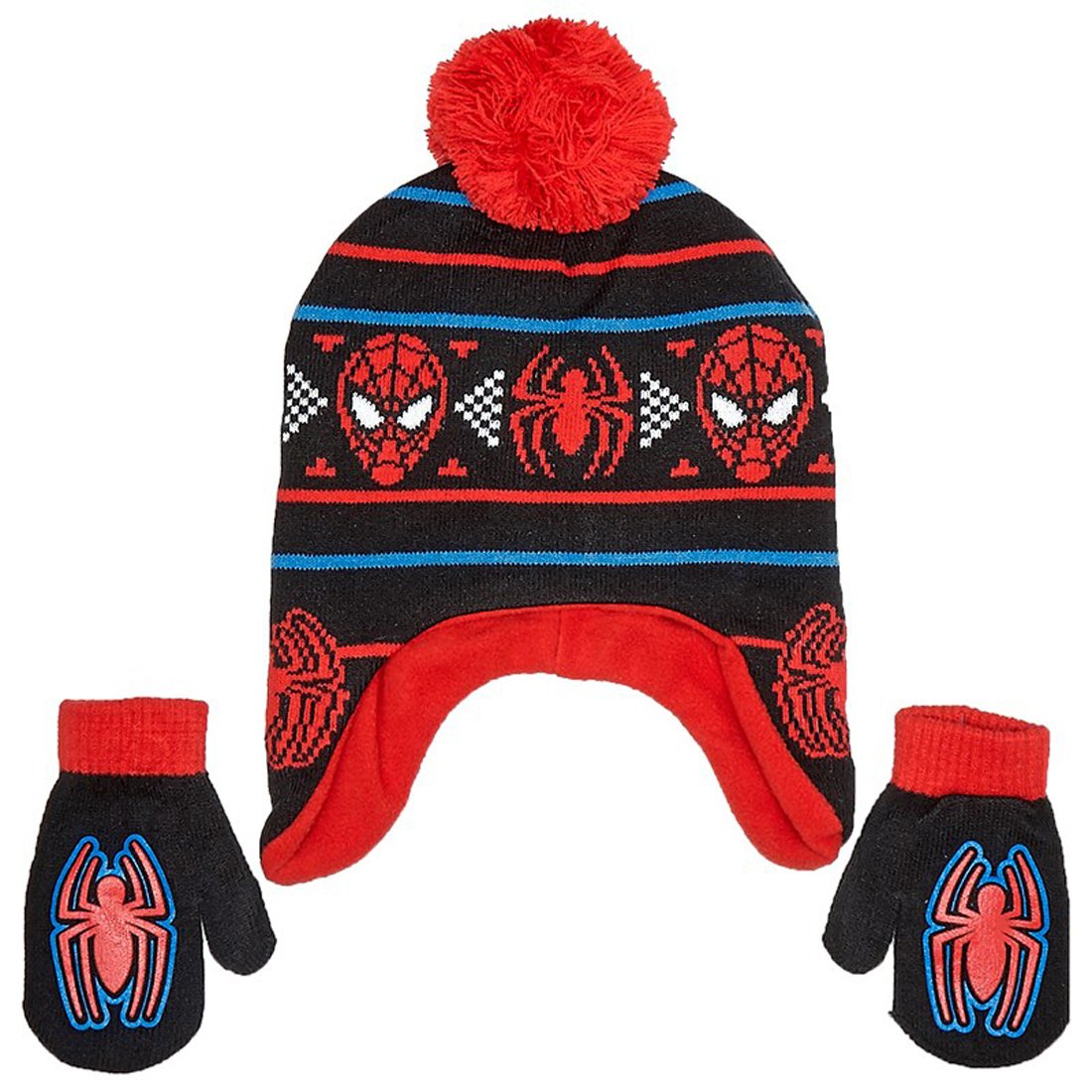 Marvel Spider-Man Little Boys Toddler Winter Hat and Mitten Set, Red, Toddler