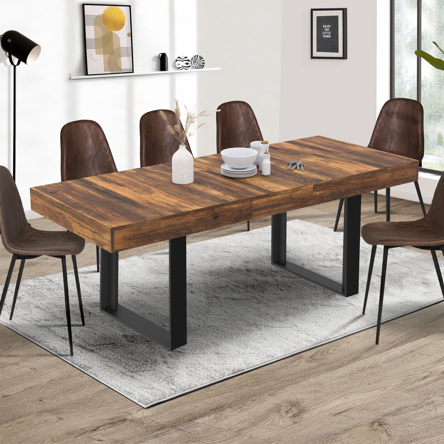 IDMarket - Mesa de comedor extensible rectangular Phoenix Bandeja Hawkins 4-8 personas, madera oscura, 160-200 cm