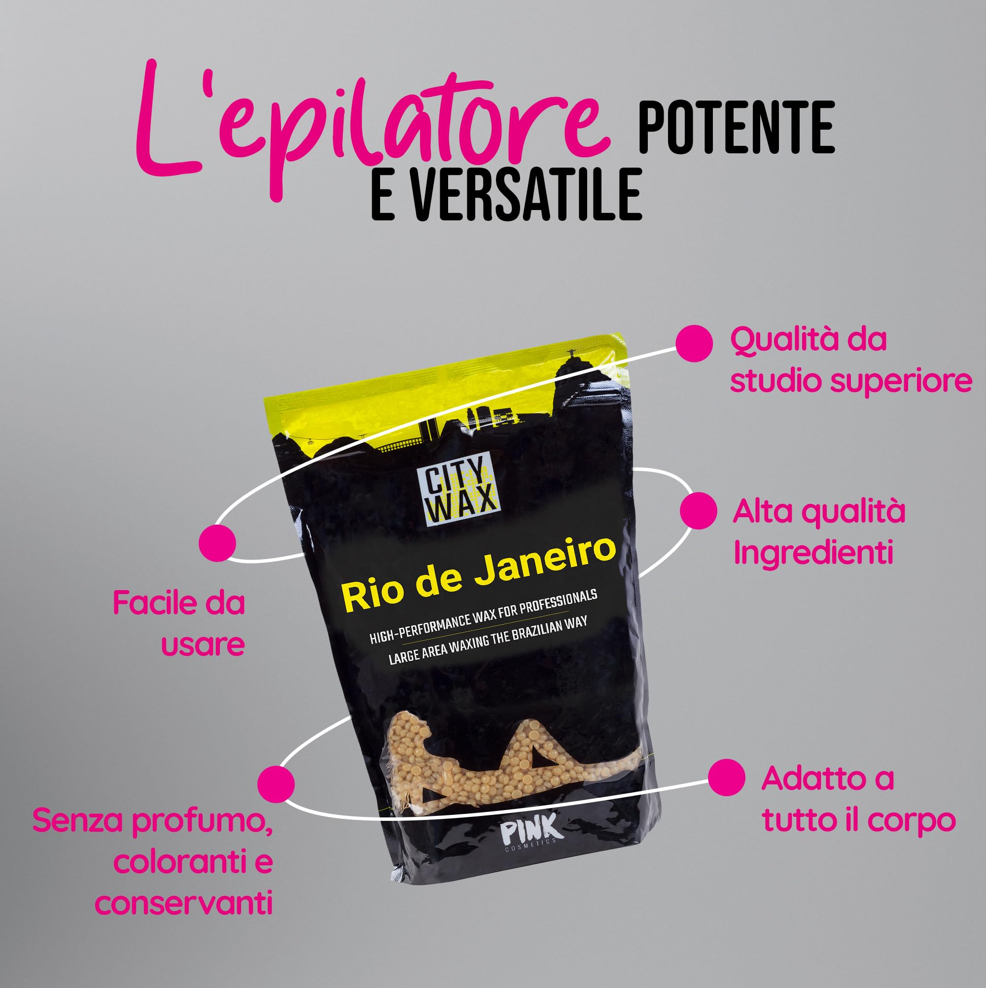RIO CITY WAX – Perle depilatorie brasiliane 1 kg, hard wax senza strisce, formula professionale a bassa temperatura