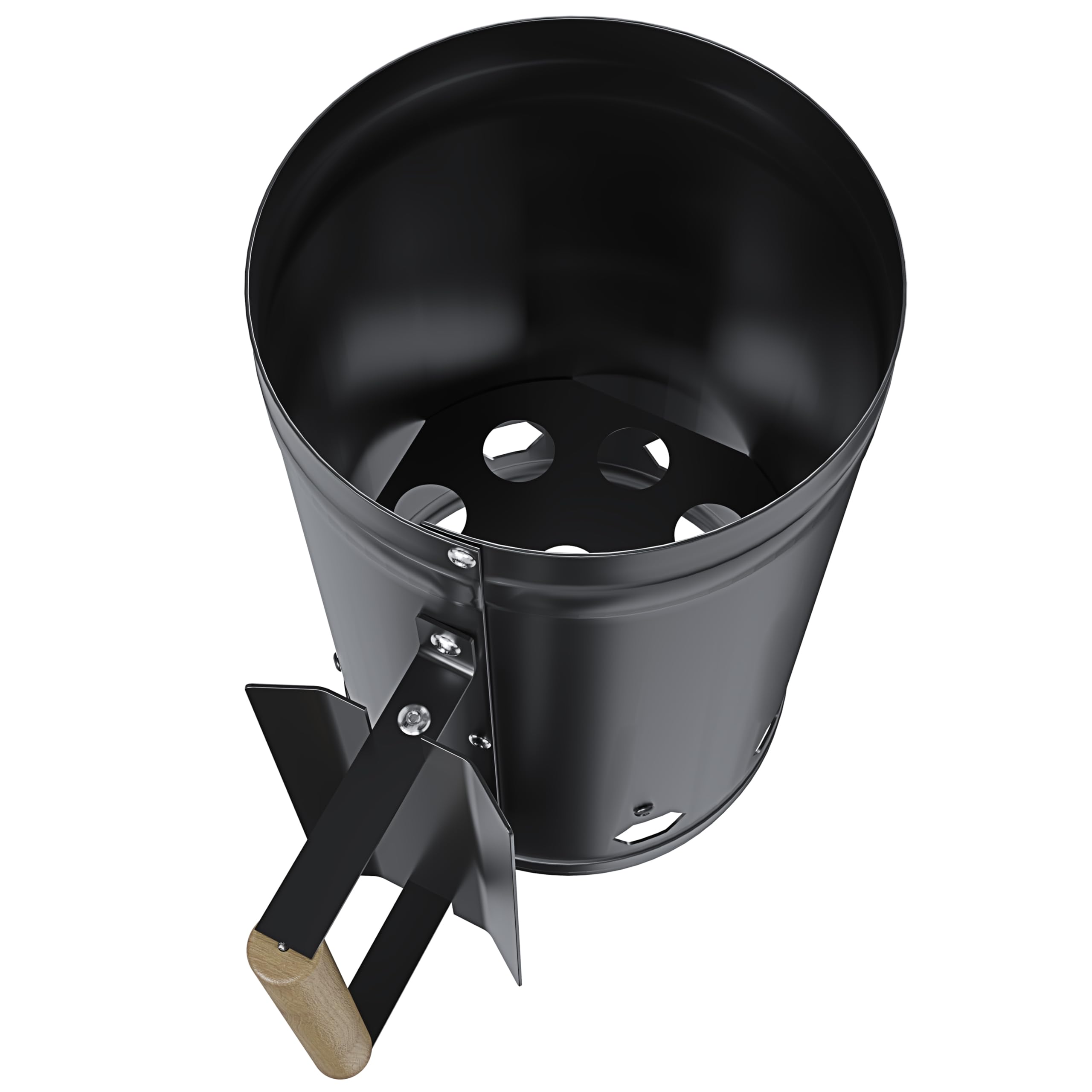 EGLEMTEK Ciminiera Starter Accenditore per Barbecue BBQ A Carbone con Impugnatura in Legno Antiscivolo Accendi Carbonella Bricchetti Diametro 17 Cm E Altezza 27 Cm Capienza 1,5 kg Colore Nero