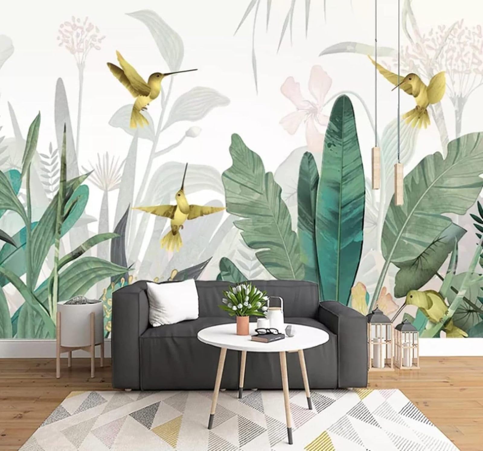 XLMING Fresh Tropical Plants Flowers Birds 3D Wallpaper Luxury Silk Study Dining Feature Sofa Grey Bedroom Living Room Tv Decorative Wall-400cm×280cm