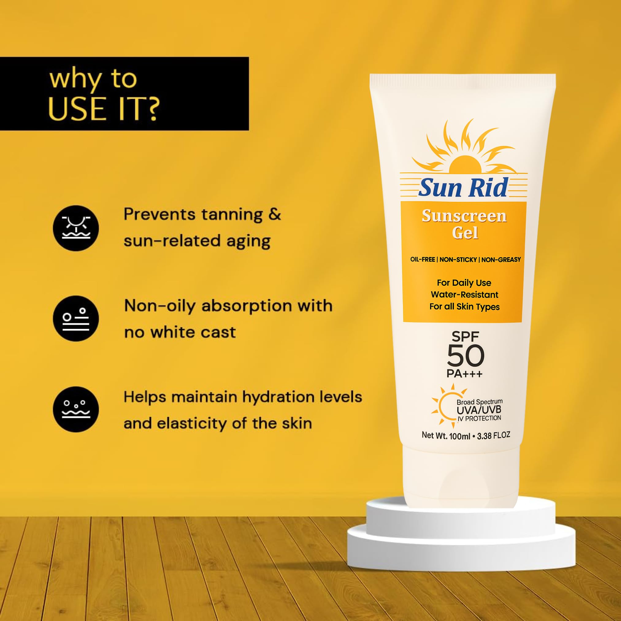 Sunscreen Gel spf 50 PA+++ | Hyaluronic Acid for Deep, Long Lasting Hydration | Broad Spectrum Protection & Blue Light Protection | Clinically Tested | Tan Protection | Photostable | For Unisex |100ml 1