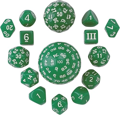 Miniatura 7 de Poludie Juego completo de dados poliédricos DND D3-D100 D&D, dados D100 RPG para Calabozos y Dragones, RPG, juegos de mesa MTG (verde con fuente