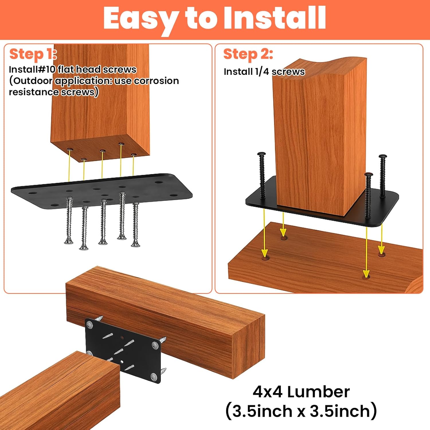 2 Pcs 4 x 4 Inch Steel Plate Post Anchor Base for Joints, Deck Railings, Fence Mail Posts. Framing Lumber, Bracket, Anchor, Toja Grid