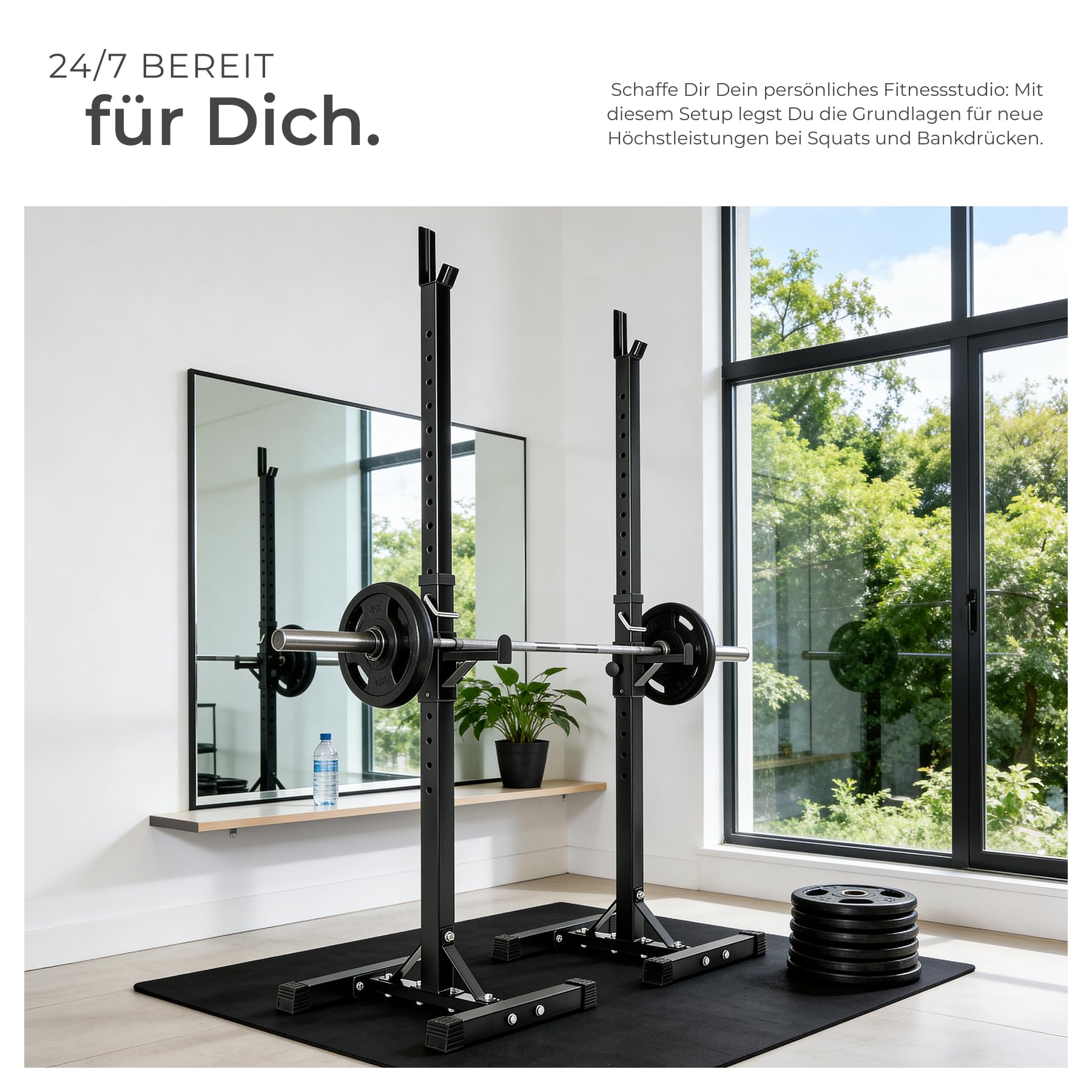 tectake® Langhantel Ablage, Hantelablage für Langhantelstange, SZ Stange, Hantelständer höhenverstellbar, Sportgeräte Zubehör für Krafttraining Zuhause, Homegym Kraftstation für Zuhause
