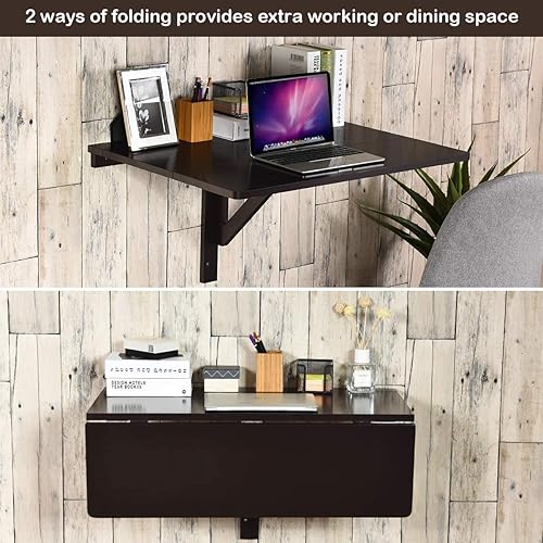 Miniatura 6 de Mesa plegable montada en la pared, escritorio flotante de madera de 31.5 x 23.5 pulgadas para laptop, estudio y comedor en balcón, dormitorio, baño,