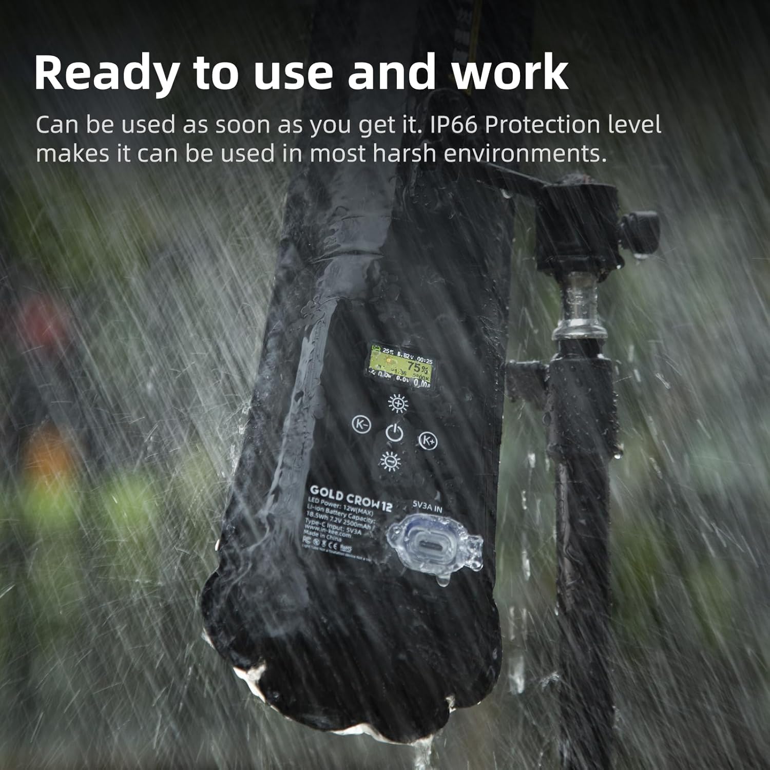 Το INKEE GC12 χρησιμοποιείται σε βροχή, επιδεικνύοντας αντοχή στο νερό IP66