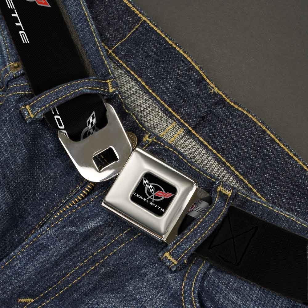 Buckle-Down Seatbelt Belt - CORVETTE C5 Logo Black/Gray/White/Red Repeat