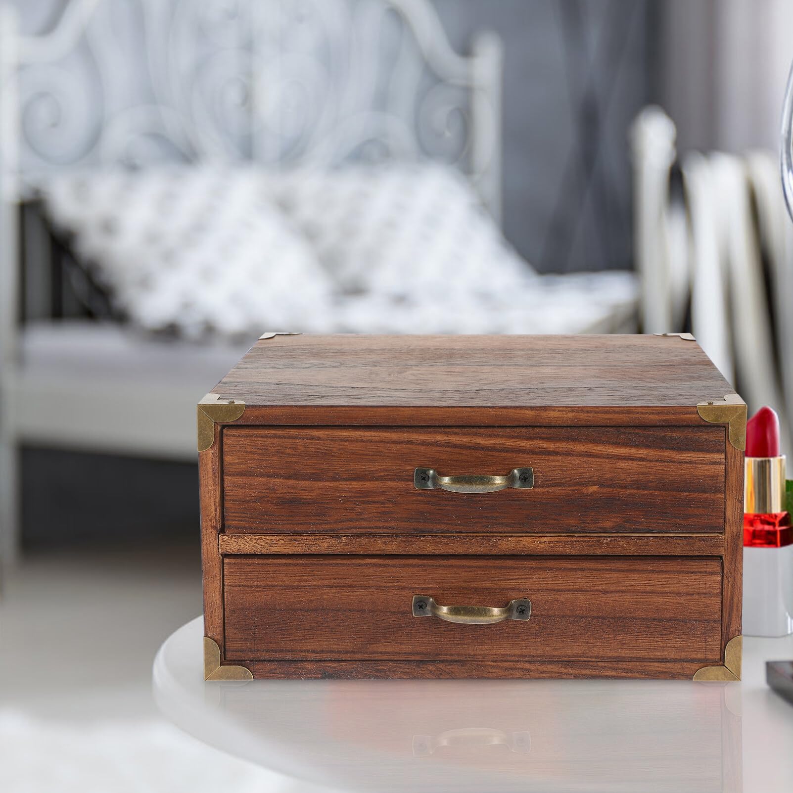 Rustikaler Schreibtisch-Organizer aus Holz mit Schubladen, Vintage-Schreibtisch-Aufbewahrungsschrank für Heimbüro-Dekor