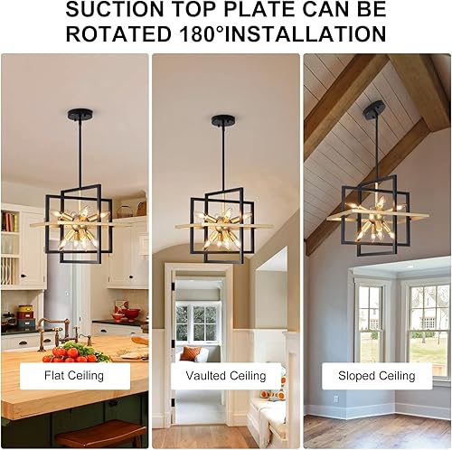 Miniatura 3 de Candelabro negro y dorado, lámpara colgante geométrica moderna de 8 luces, candelabros Sputnik colgantes industriales ajustables para comedor,