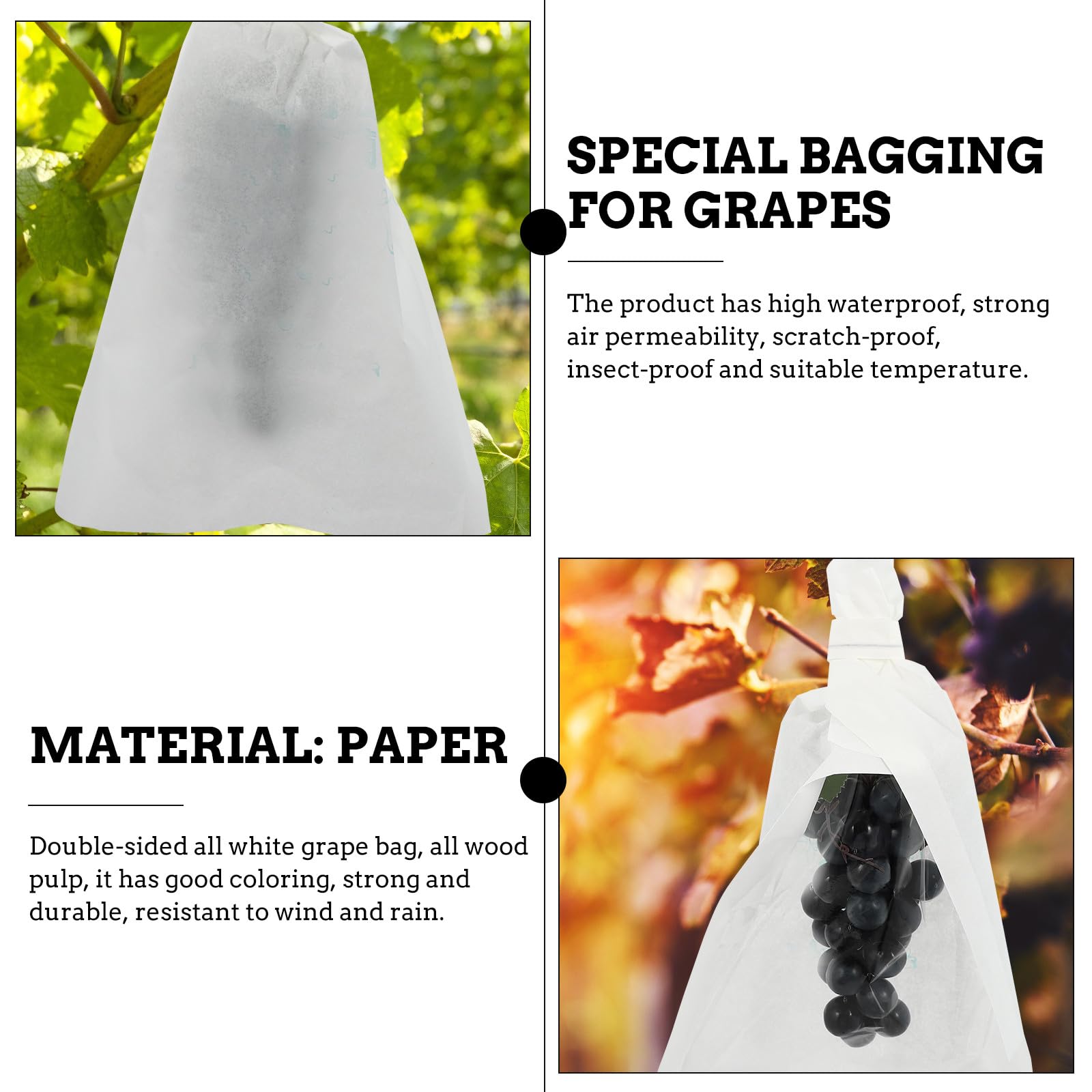 100piezas Unidades Bolsas Protectoras para Uvas Papel para Cultivo Bolsa Transparente y Mate para Protección de Frutas contra Aves y Clima