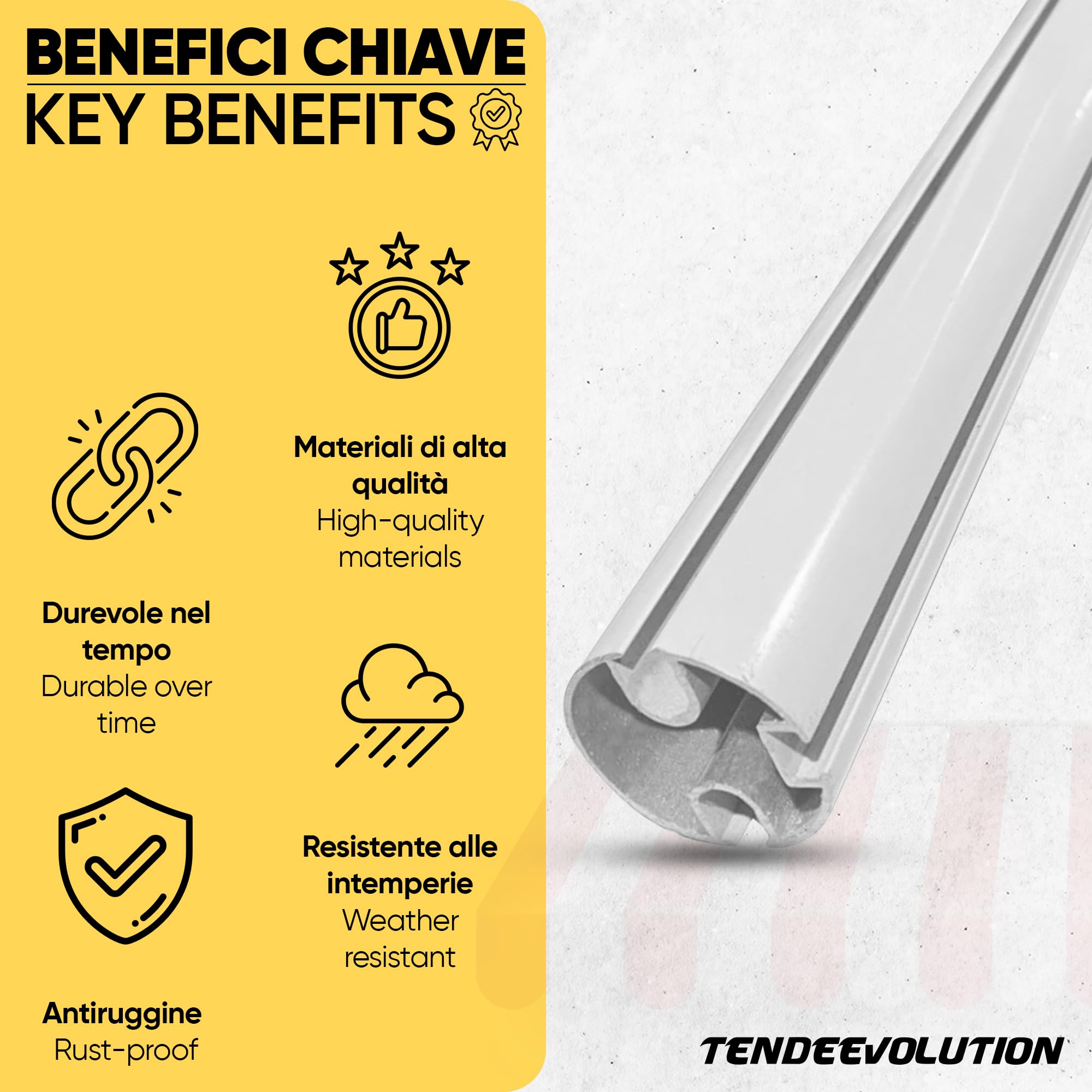 Perfil Terminal de Aluminio para Toldo Vertical con diámetro de 42 mm. Personalizable en diversos colores. Repuestos para Toldos, Barra para Toldo de Exterior (3 Metros, Blanco)