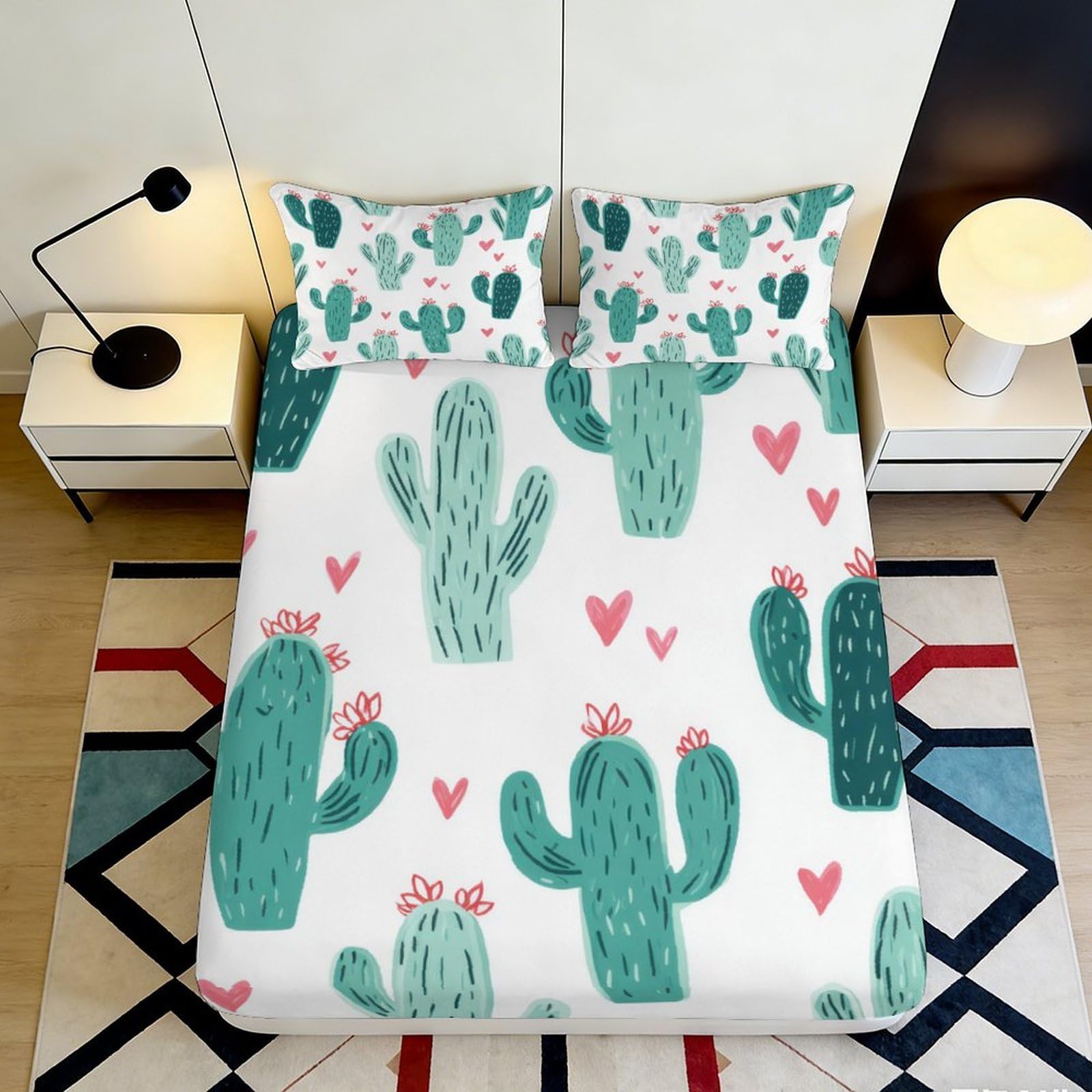 3D Printed Cactus Garden Fitted Sheet Microfiber Soft Breathable Desert Heart Mattress Cover Bedroom Decor 105 120x200x25cm