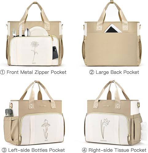 Miniatura 3 de DTBG Lonchera grande para mujer, con estampado de flores, aisladas, para adultos, para el trabajo, bonita bolsa de almuerzobolsa impermeable para el