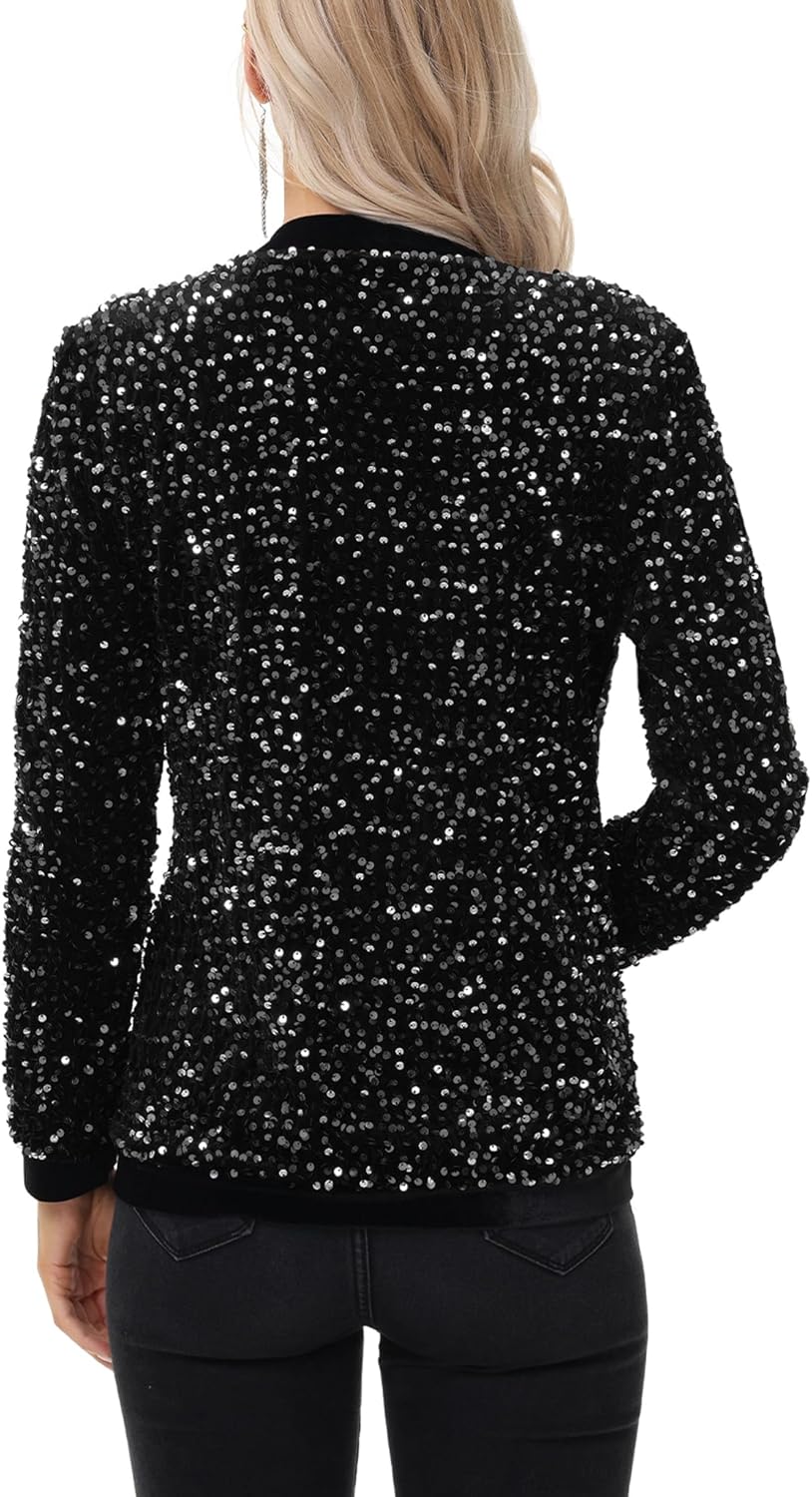 Anna-Kaci Women's Sparkly Sequin Cardigan Long Sleeve Open Front Glitter Party Sequin Blazer Jacket - Image 5
