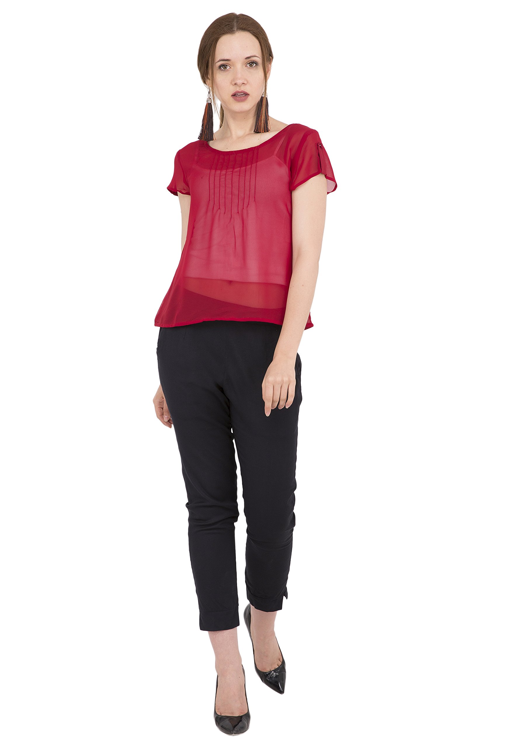 Simra Georgette Maroon Front Plated Top