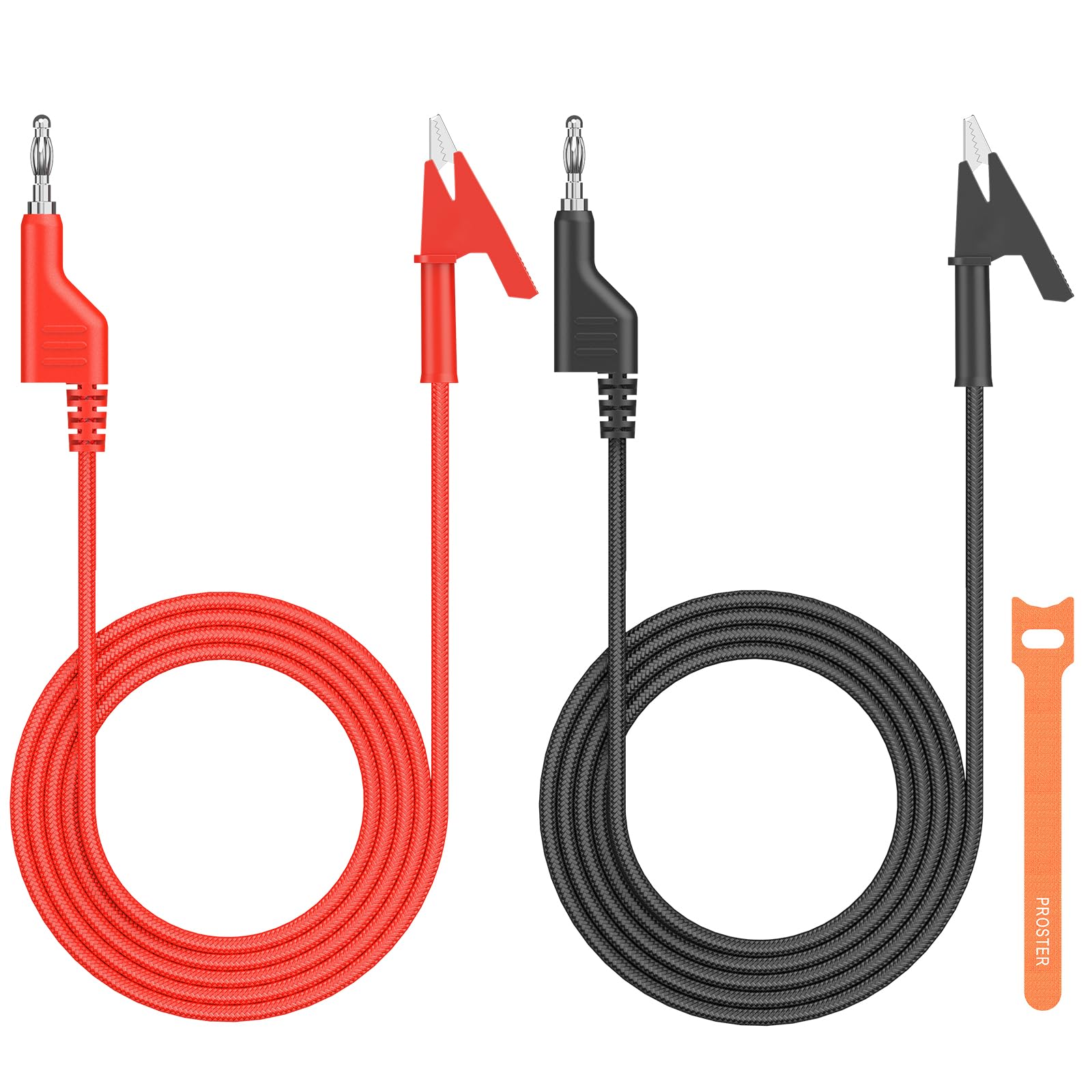 Proster Multimeter Lead Set 2PCS - 4mm Banana Plug to Test Leads with Alligator Clip 1m/3.3ft Test Leads 1000V/15A with Storage Ties for Multimeters, Power Supplies & Electrical Testing