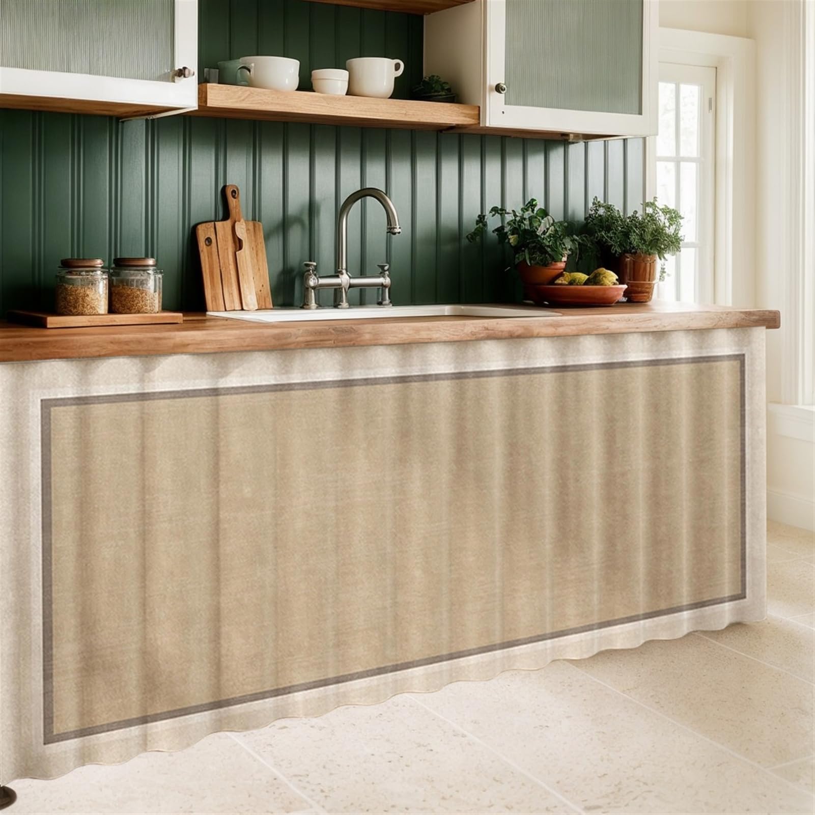 Tenda Per Mobili Cucina E Armadi – Impermeabile E Antipolvere, Con Binario Adesivo Senza Fori, In Lino Spesso 630 G/m², Per Sottolavello E Ripiani Aperti