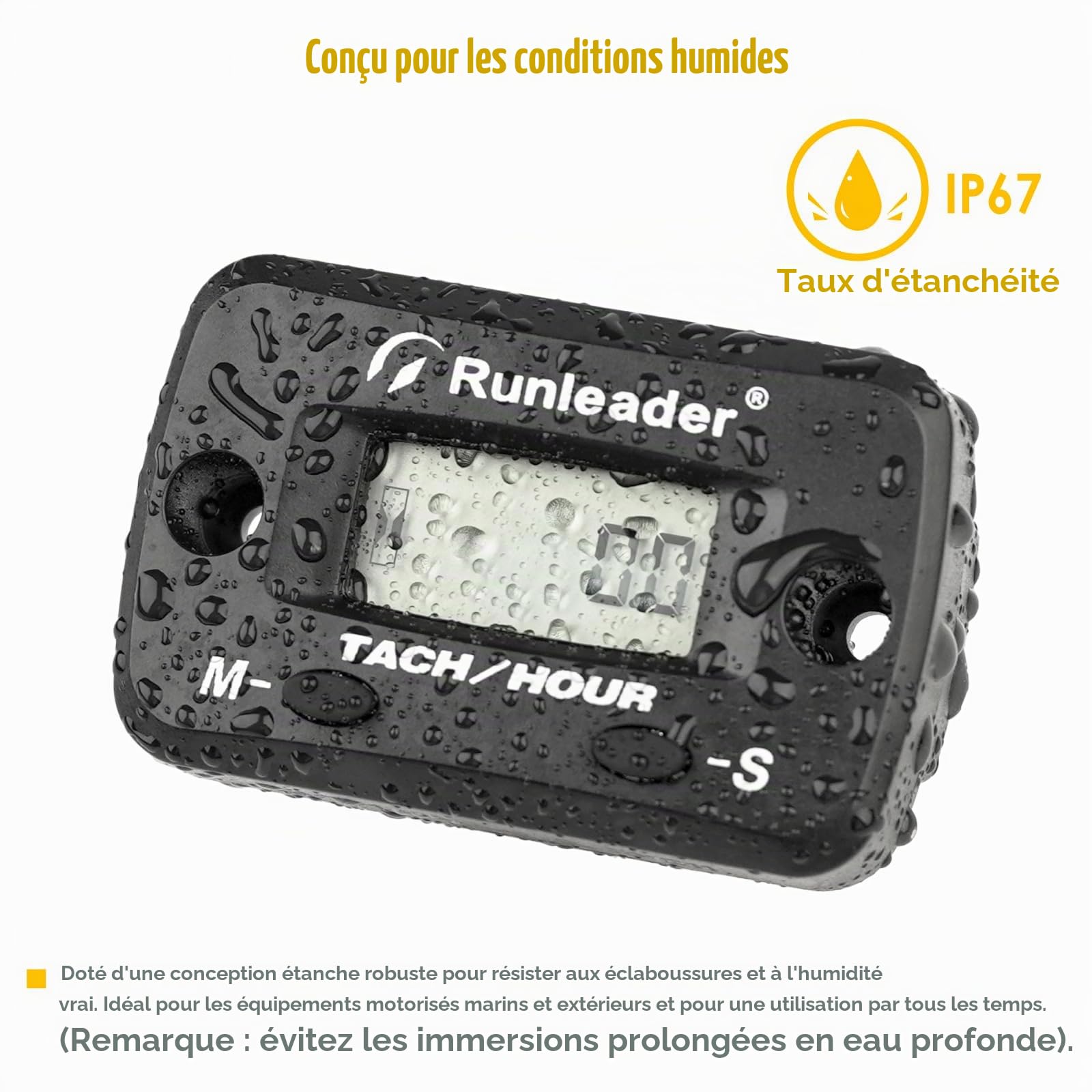 Tach/Compteur d'Heures Numérique Avec Rappel Maintenance – Étanche, Batterie Remplaçable, Programmable Pour Moto Cross Moteurs Essence Tondeuse Tronçonneuse Générateur Moto Compresseur d'Air