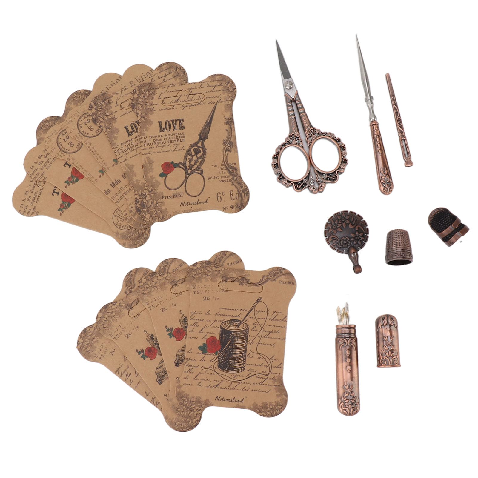 Vintage-Stickschere-Set im europäischen Stil, Nähset aus Edelstahl im antiken Look mit Holzkasten, 7-teiliges Bastelschere-Werkzeugset für Stickerei, Stricken und Handarbeiten (Bronze)