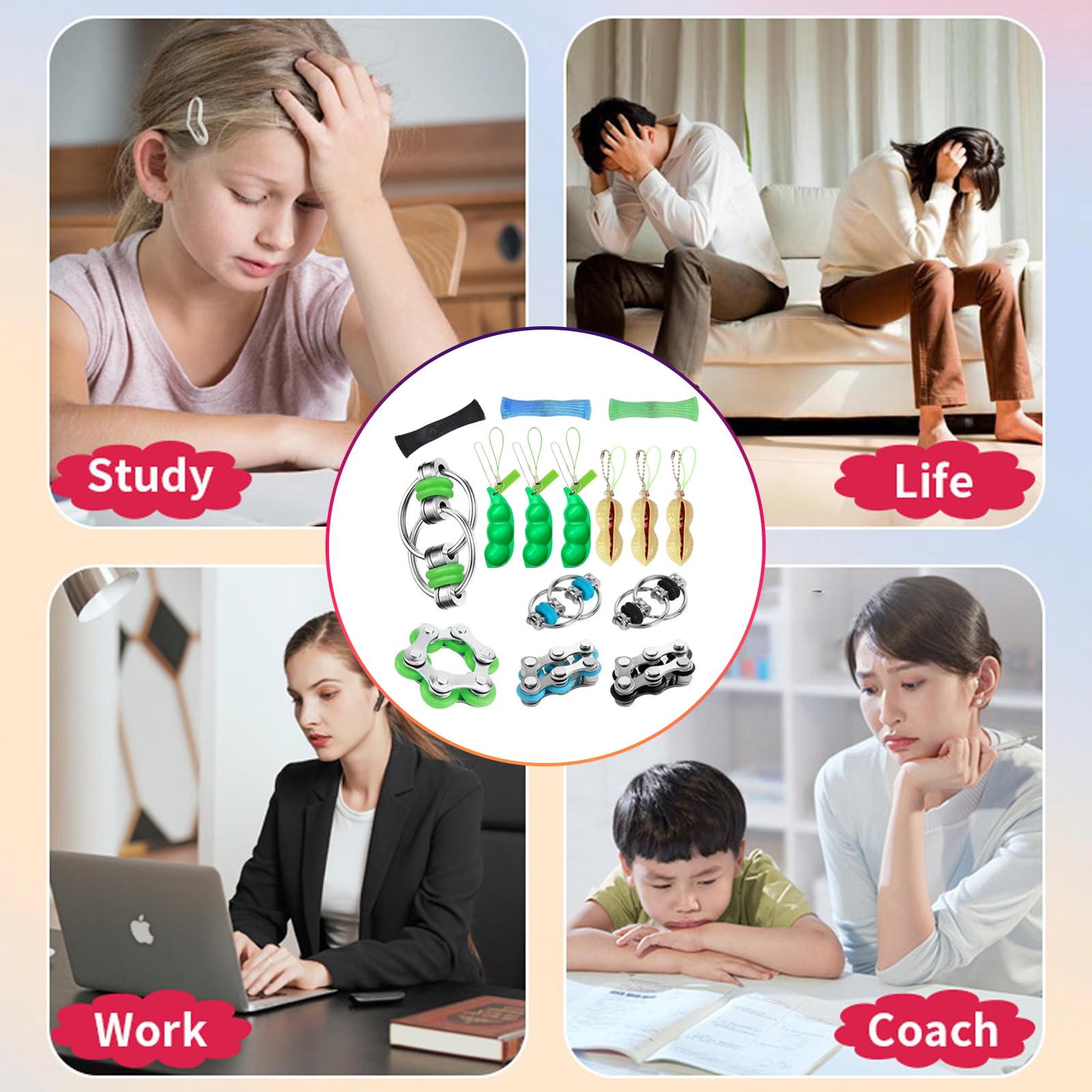 15 Piezas Fidget Toys Anti Stress, Juguete Antiestrés, Fidget Spinner, TDAH Juguetes para Aliviar el Estrés, Sensoriales Autismo, Juguetes de Mano para Niños y Adultos