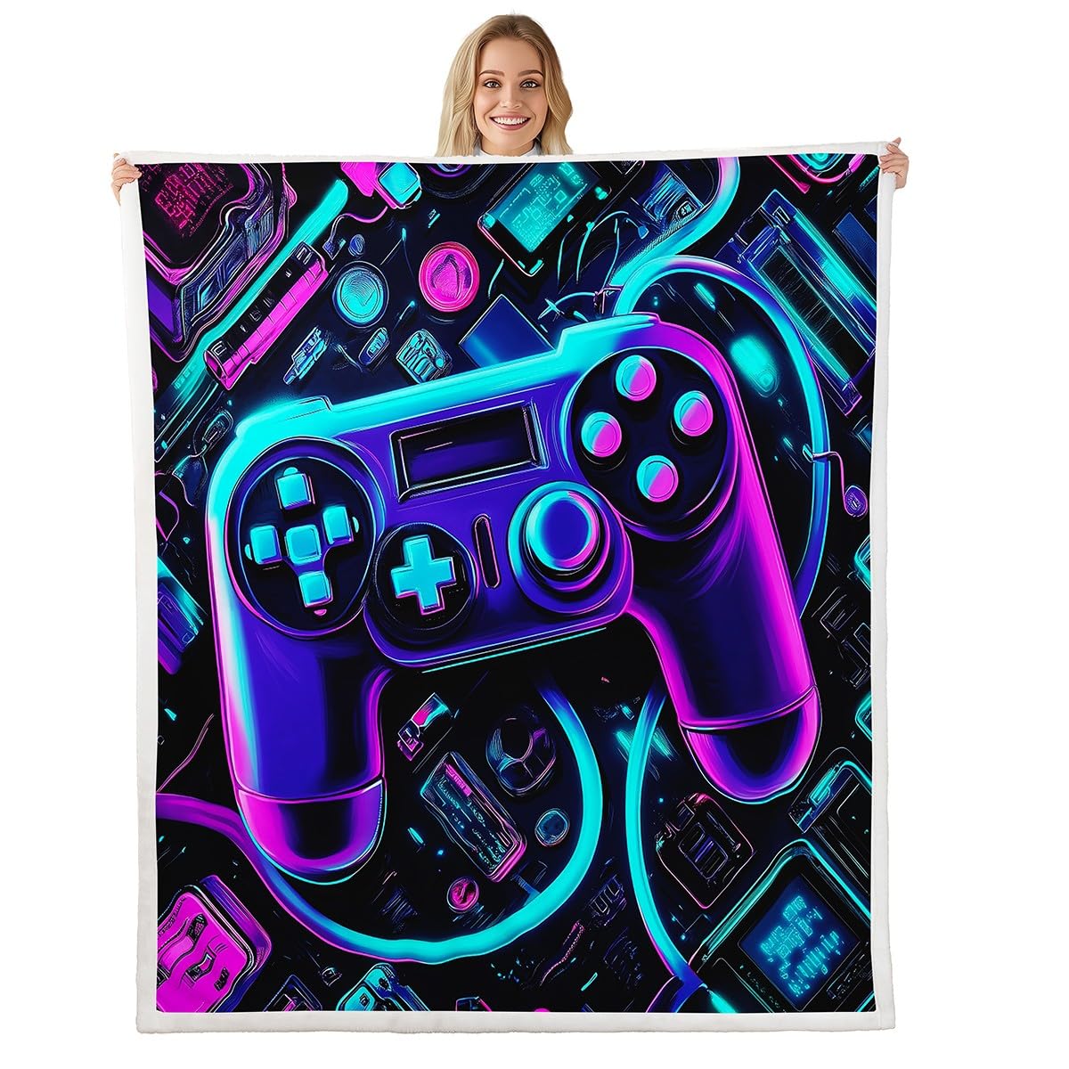Homemissing Gamer Decke 150x200cm Neon Gamer Wohndecke für Kinder Jungen Mädchen Gaming Kuscheldecke Game Controller Flanell Fleecedecke Schlafzimmer Collection
