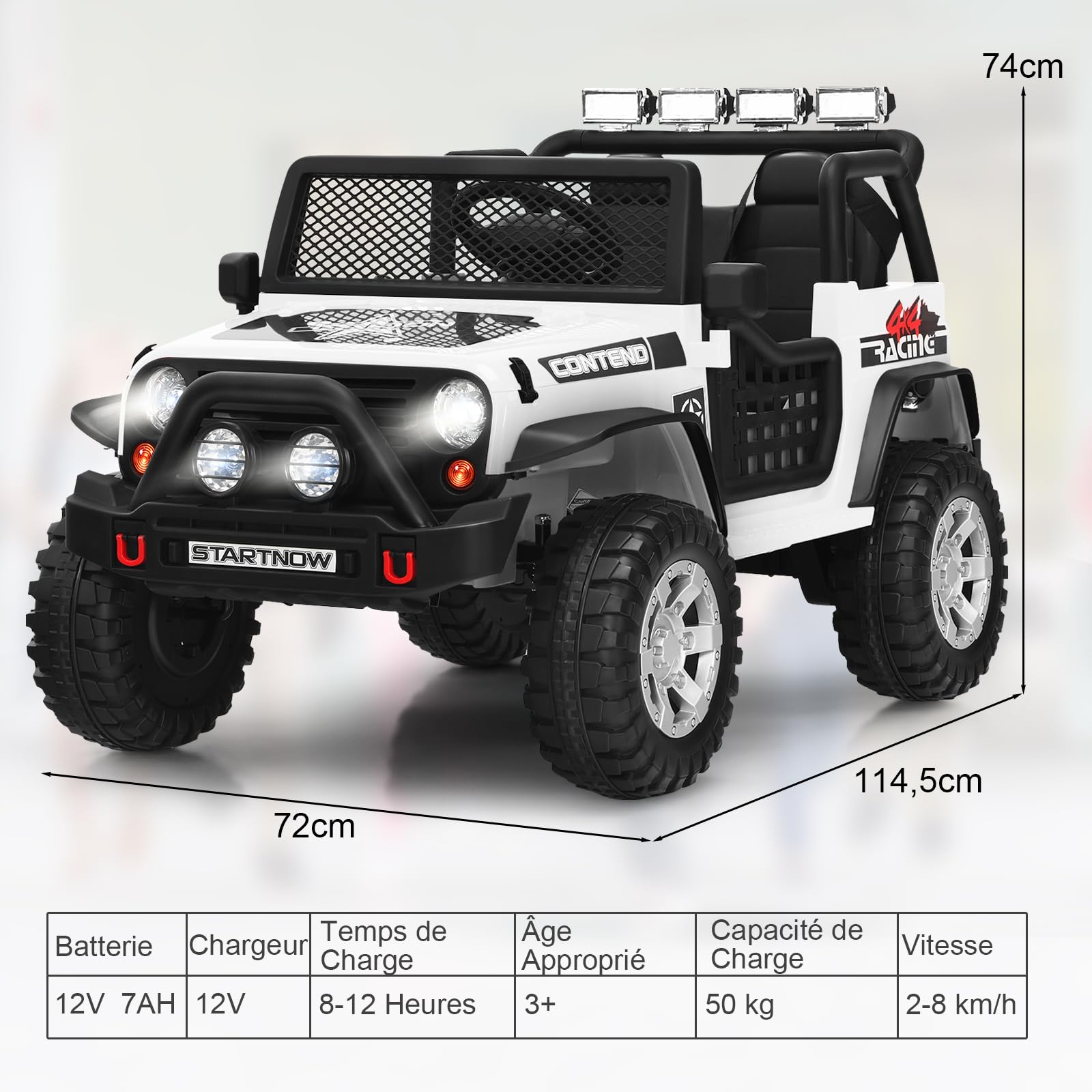 GOPLUS 12 V Voiture Electrique Enfant 2 Places avec Télécommande 2,4 G,Quad 4x4 Electrique Enfants avec LED, Musique Klaxon, MP3, 2 Vitesses 1,6-8 km/h,Charge 50KG, pour Enfant 3 Ans+ (Blanc)
