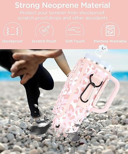 Miniatura 3 de Soporte para botella de agua con bolsillo para teléfono Stanley de 40 onzas con asa, bolsa de neopreno para vaso con correa ajustable para