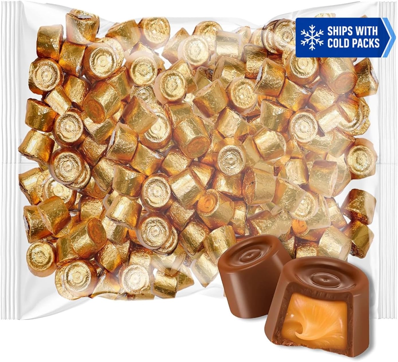 Caramel Chocolate Candy 1 Lb Bag - Bulk Individually Wrapped Creamy Caramel Milk Chocolate Candy Gold Wrapper For Parties, Candy Buffet & Treats - Approx 62 Pieces