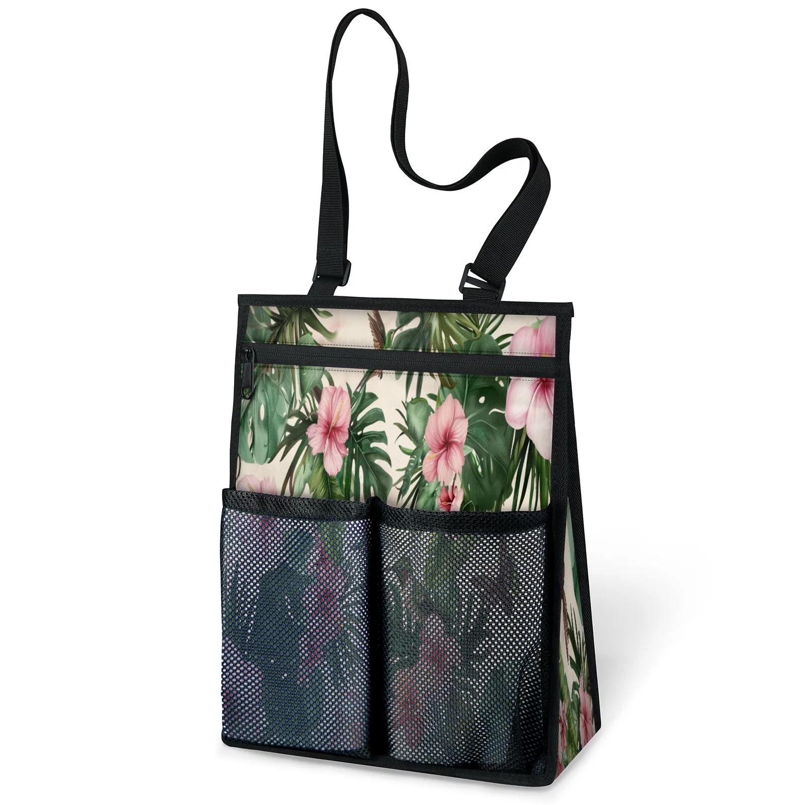 Ourtheme Tropical Flowers Hummingbird Portable Shower Bag for Travel Gym Camp Beach Tote Shower Caddy Bags Hanging Toiletry