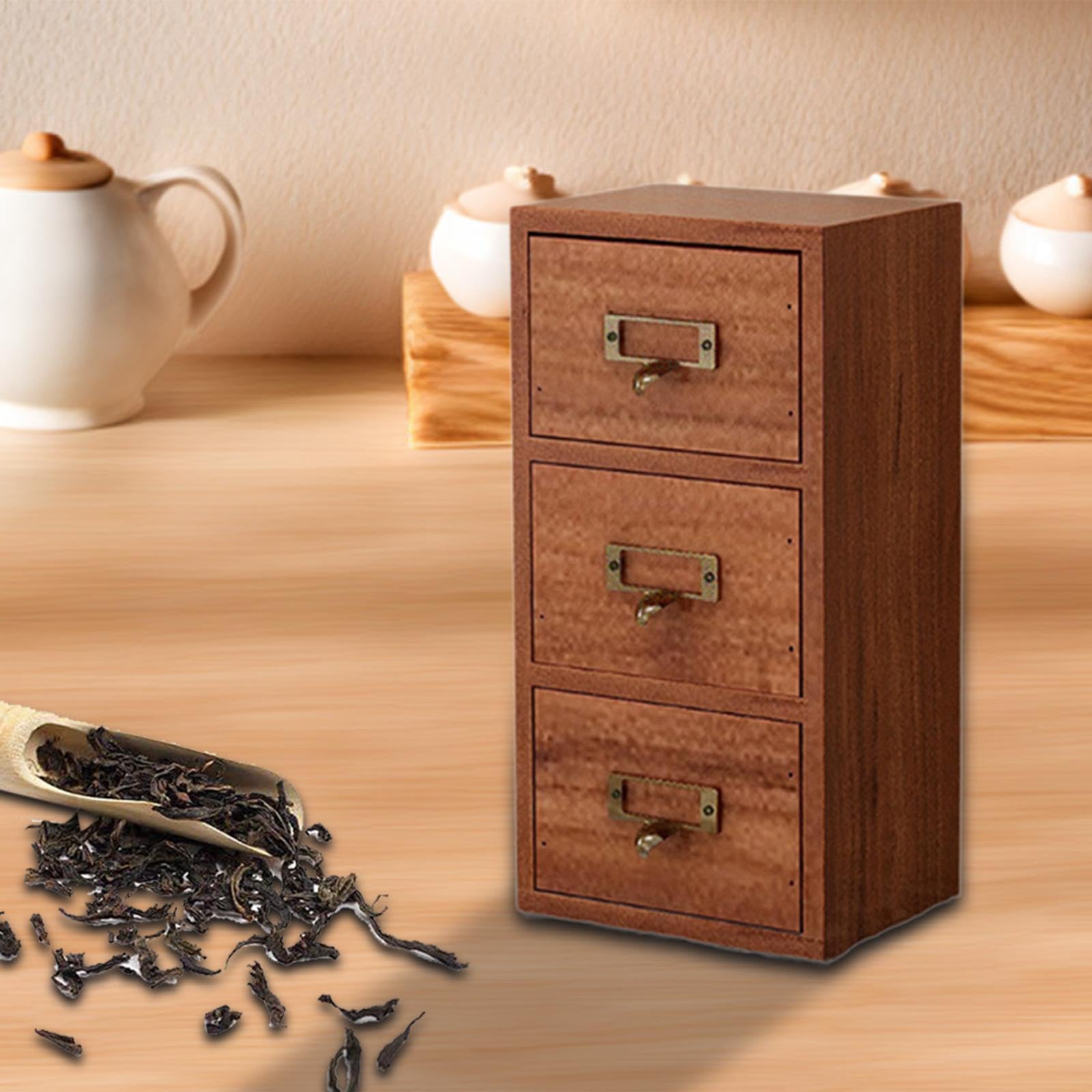 Organizzatore Da Scrivania con Cassetti per Gioielli E Tè, Scatola Portaoggetti in Legno, 3 Cassetti, Dimensioni: