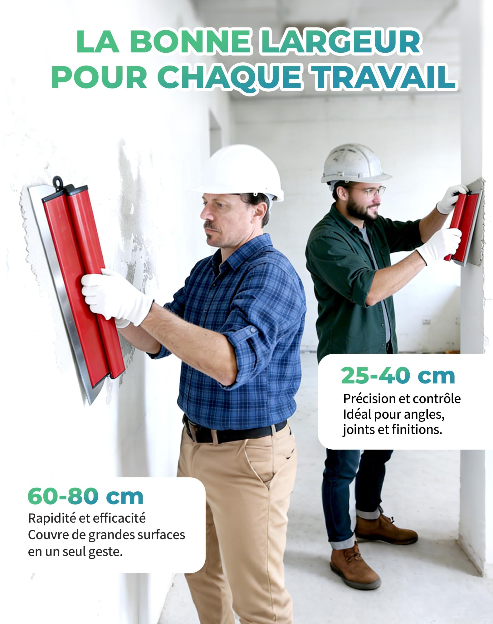 4x Spatule Enduit Lissage Set lisseuse enduit 80cm 60cm 40cm 25cm Couteau a Enduire Lame a Lisser Enduit avec Perche Télescopique 80-130cm Inox Outil Lissage