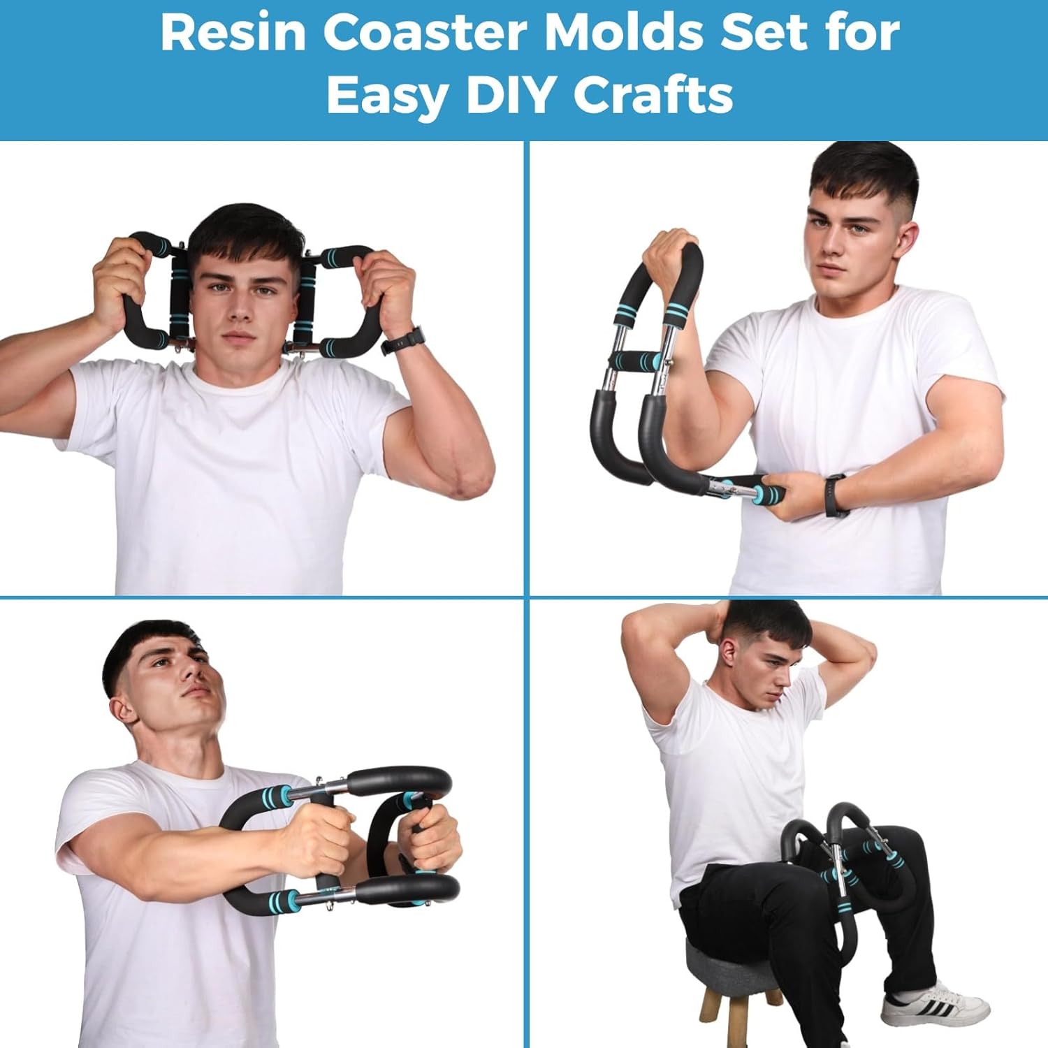 Adjustable Arm Trainer for Men, Chest Exerciser with Steel U-Shape Frame, Foam Grips, Home Gym Fitness Equipment in Black and Blue