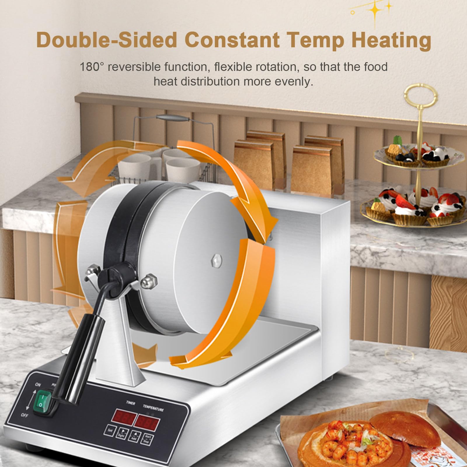 Máquina Comercial para Hacer Hamburguesas Y Helados, con Rotación De 180°, Sandwichera Eléctrica, Temporizador De 0-5 Min Y Control Digital De Temperatura De 50-300 °C