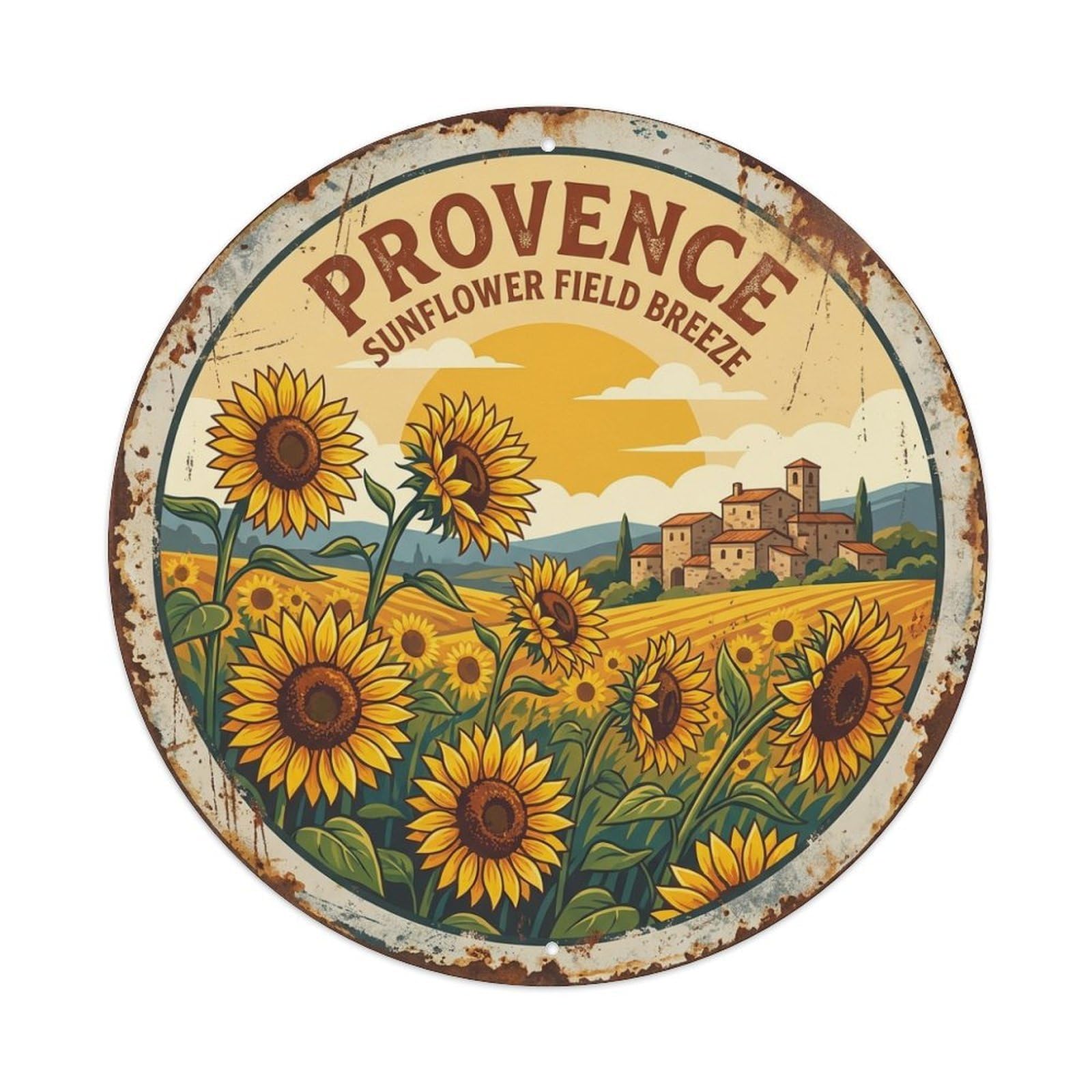 Garden Travel Sunflower Field Breeze French Provence Metal Tin Sign