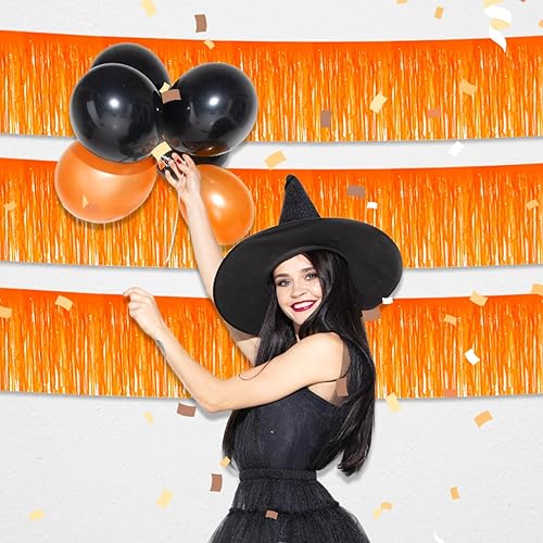 Miniatura 5 de Paquete de 4 guirnaldas de flecos metálicos color naranja macarrón de 10 pies para colgar en la pared, despedida de soltera, fiesta de Navidad,