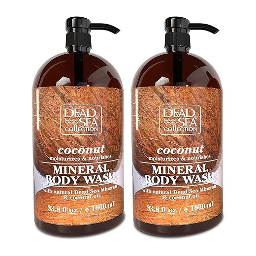Dead Sea Collection Coconut Body Wash for Women and Men - with Natural Sea Minerals and Coconut Oil - Cleanses and Moisturizes Skin - Pack of 2 (67.6 fl. oz)