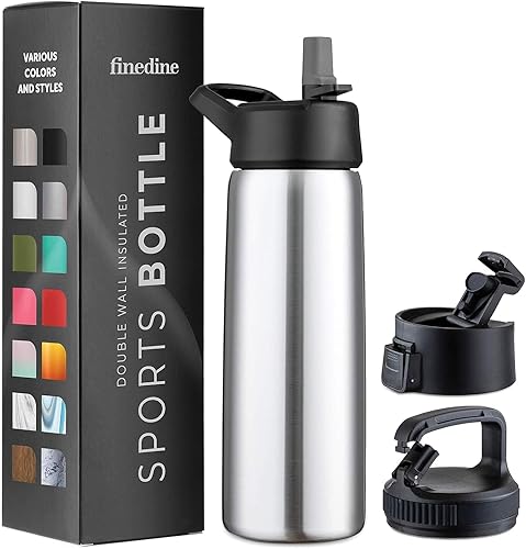 Botellas de agua de acero inoxidable con triple aislamiento con pajilla, botellas de agua reutilizables aisladas de 25 onzas con 3 tapas, botella de