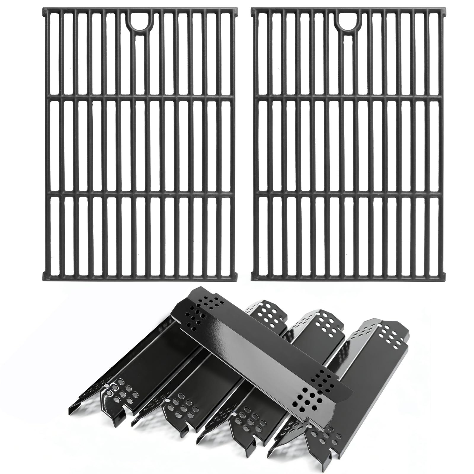 Grill Replacement Parts Kit for Expert Grill 5 Burner 720-0968 720-0968C, Cast Iron Cooking Grates and Porcelain Steel Heat Plates Parts for Nexgrill Expert 5 Burner Accessories