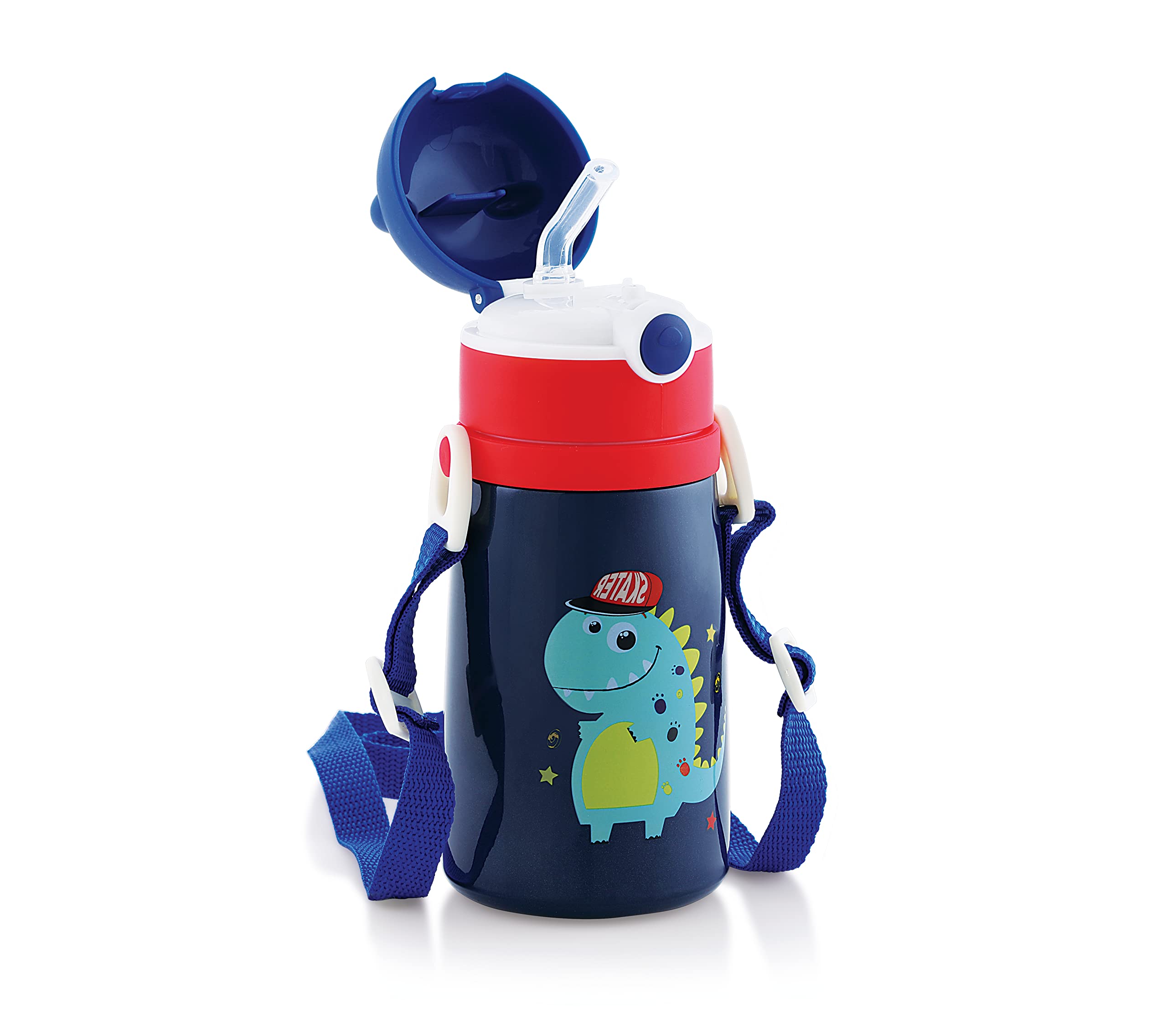 Zerya Goofy 380 ML Premium Stainless Steel Baby Sipper Bottle | Kids Sipper Bottle with One-Touch Opening Lid & Soft Silicone Straw, Leakproof Design & Easy Grip Body (Blue)