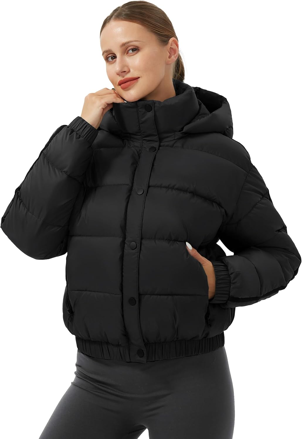 Pioneer Camp Women's Winter Cropped Puffer Jacket with Hood Waterproof Short Warm Quilted Jacket Puffy Bubble Coat Outerwear - Image 6