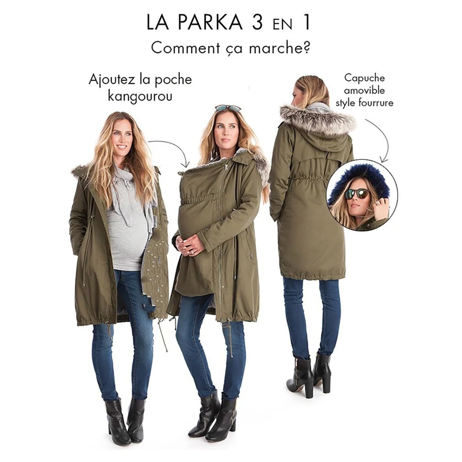 Giacca invernale calda in cotone per donna, con chiusura lampo completa, con colletto in pelliccia, giacca invernale da donna, giacca premaman con inserto per bambino, oversize, calda