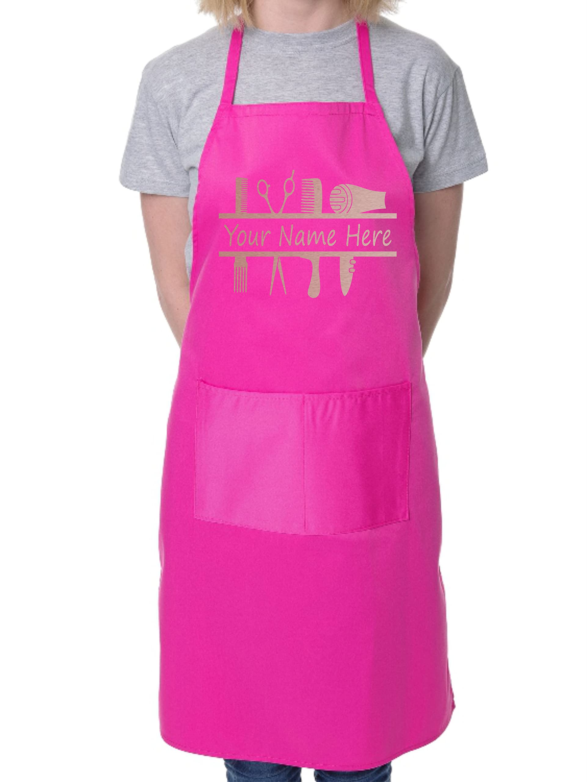 Print4U Personalised Apron Hairdresser Your Name Great For Work Hair Stylist Pink