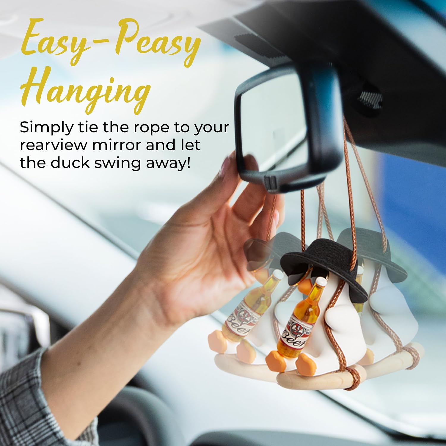 Skylar Swinging Duck Car Hanging Ornament – Cute Rearview Mirror Accessory for Cars & Trucks, Funny Car Decor Charm, New Driver Gift, Kawaii Dashboard Duck Decoration for Women & Men