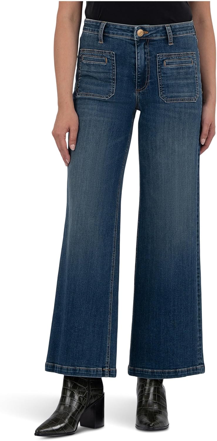 KUT from The Kloth Womens Jean High Rise Wide Leg Front and Back Patch Pockets