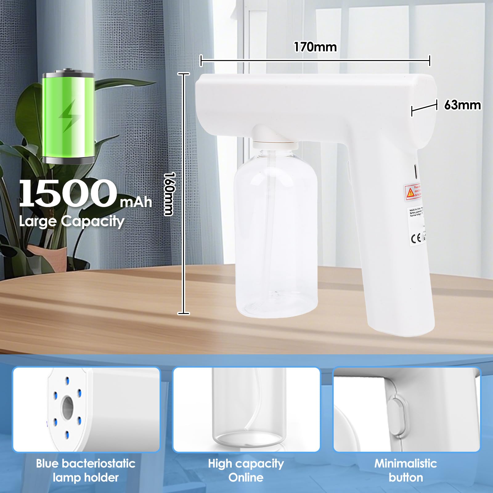 Buachois Atomizzatore Elettrico 250ml, Spruzzatore a Mano Nebulizzatore per Casa Auto Ufficio, Leggero e Portatile con Ugello ad Alta Prestazione (Bianca)
