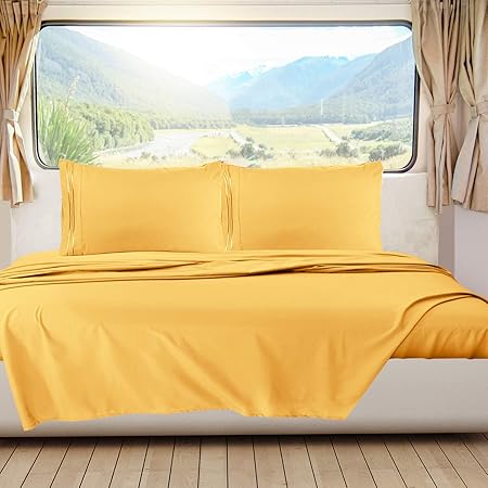 Nestl Yellow Short Queen Sheets for RV, Hotel Luxury RV Queen Sheets Set, 6 Piece Fitted Bed Sheet Set and Pillowcases, Super Soft, Wrinkle-Free, and Breathable Camper Bedding