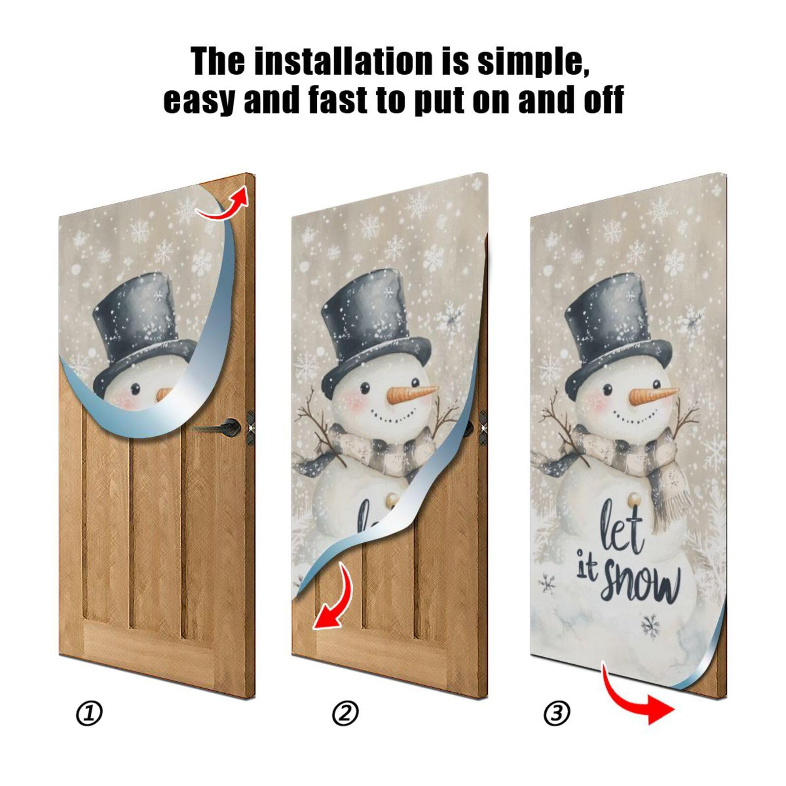 J JOYSAY Christmas Let It Snow Snowman Door Decorations Door Cover Christmas Decorations Large Fabric Christmas Front Door Cover Decoration for Party Décor,32x79 in