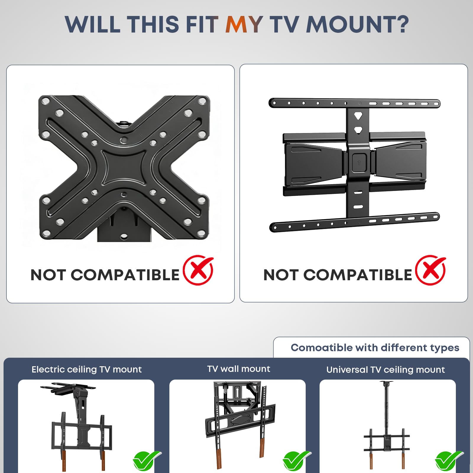 Plaque d’extension VESA verticale pour téléviseurs avec position VESA basse, compatible avec supports TV de plafond motorisés et supports muraux à bras vertical, 1 paire, Noir