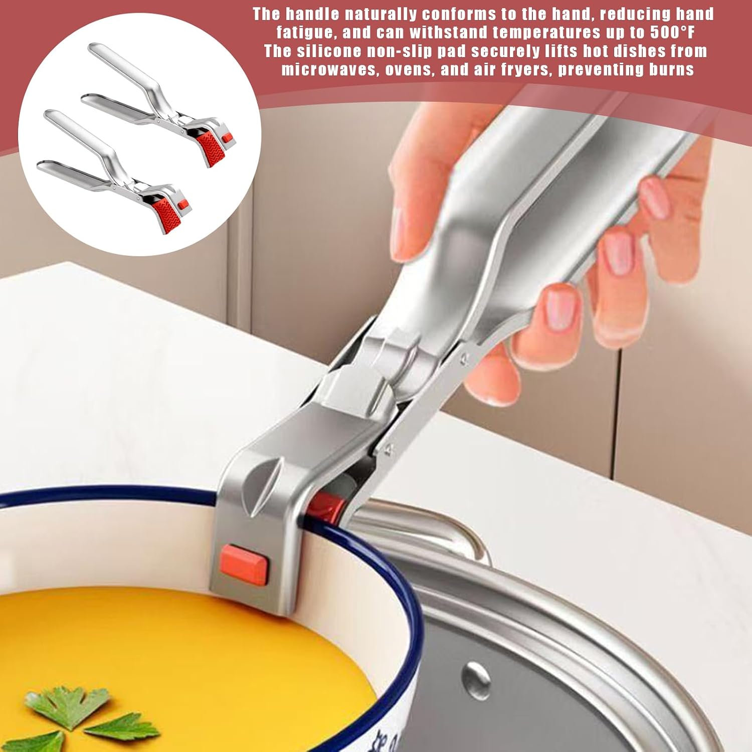 2 Pcs Stainless Steel Hot Plate Gripper Clips,Anti Scald Plate Gripper,Anti Scald Bowl Holder Clip For Microwave,Oven,Air Fryer,Steamer,Ergonomic Non-Slip Design For Secure Grip,Heat Protection